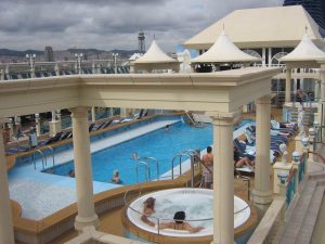 Cruise ship pool deck is a favourite place to hang out for cruise goers especially during the sea days.