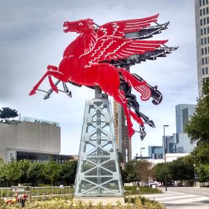 Mobil Oil Pegasus neon sign is an iconic roadside attraction in Dallas Texas.