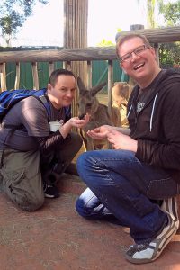 Roguetrippers feeding kangaroo at Busch Gardens in Tampa Florida
