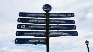 Signs pointing to Halifax waterfront attractions