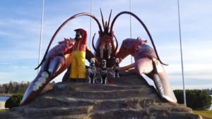 Roadside attraction like Giant Lobster in Shediac New Brunswick makes travelling with Dogs more fun.
