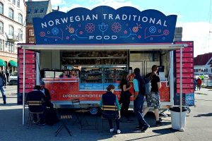 Roguetrippers tried the Norwegian Traditional Foods that included waffles with brown cheese in Bergen, Norway