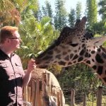 Nick Kulnies feeding a giraffe