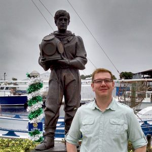 Nick Kulnies at the Sponge diver memorial in Tarpon Springs Florida